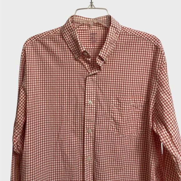 J. Crew Light Weight Button Down Shirt Men's Size L Slim Fit Check Red White - Picture 3 of 14